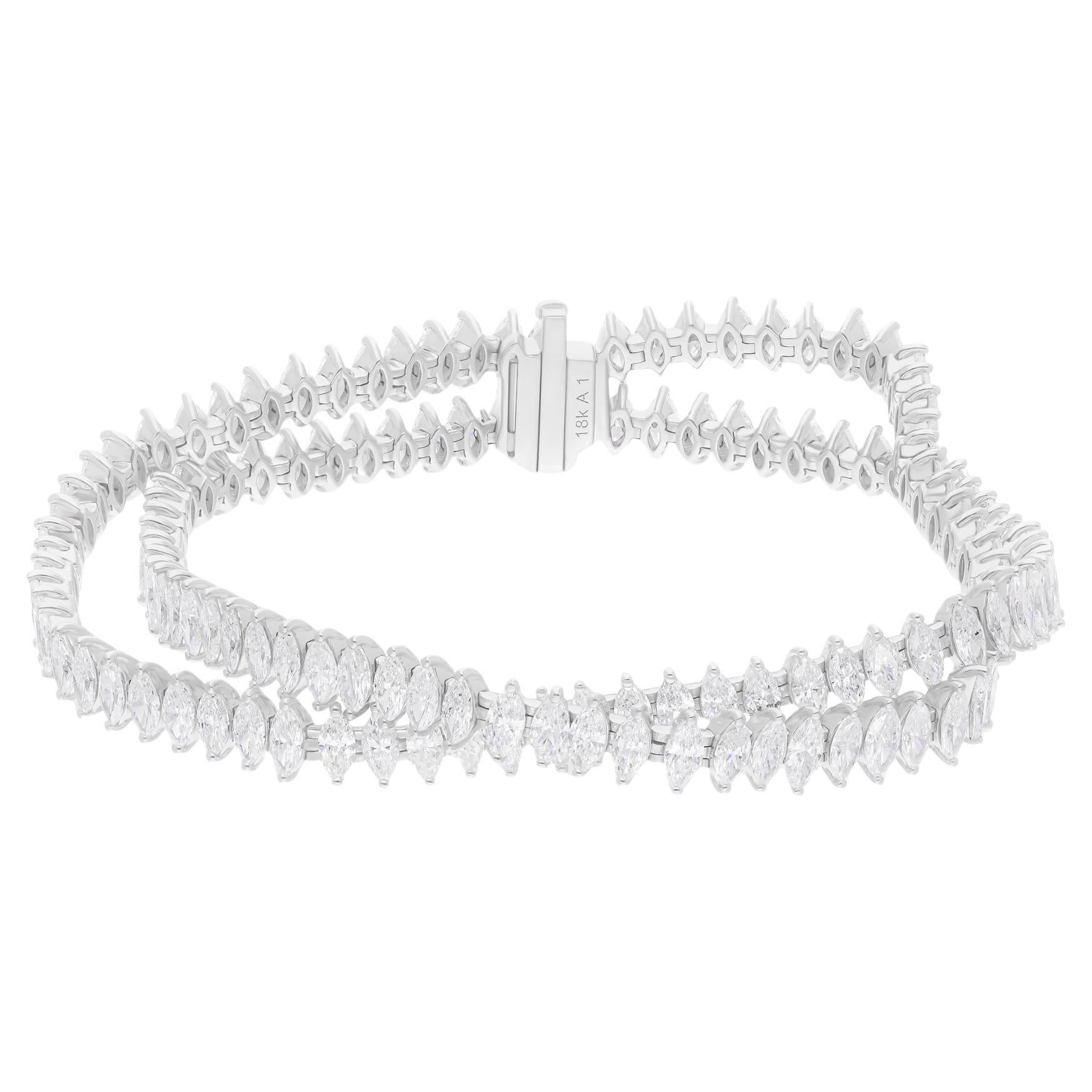 13.30 Carat SI Clarity HI Color Marquise Diamond Bracelet 14 Karat White Gold