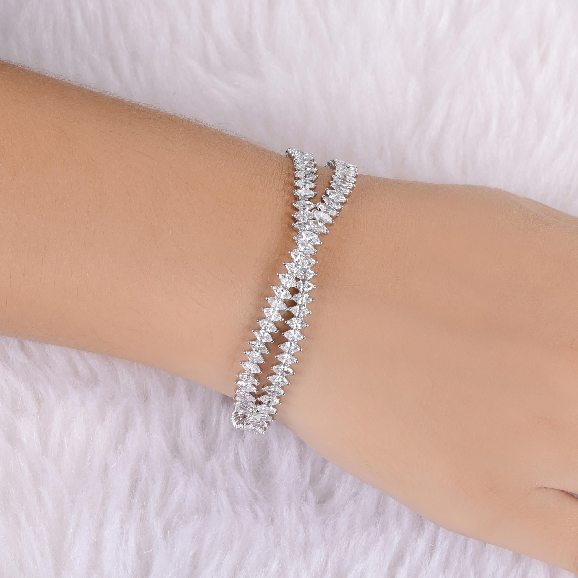 Marquise Cut 13.30 Carat SI Clarity HI Color Marquise Diamond Bracelet 18 Karat White Gold For Sale