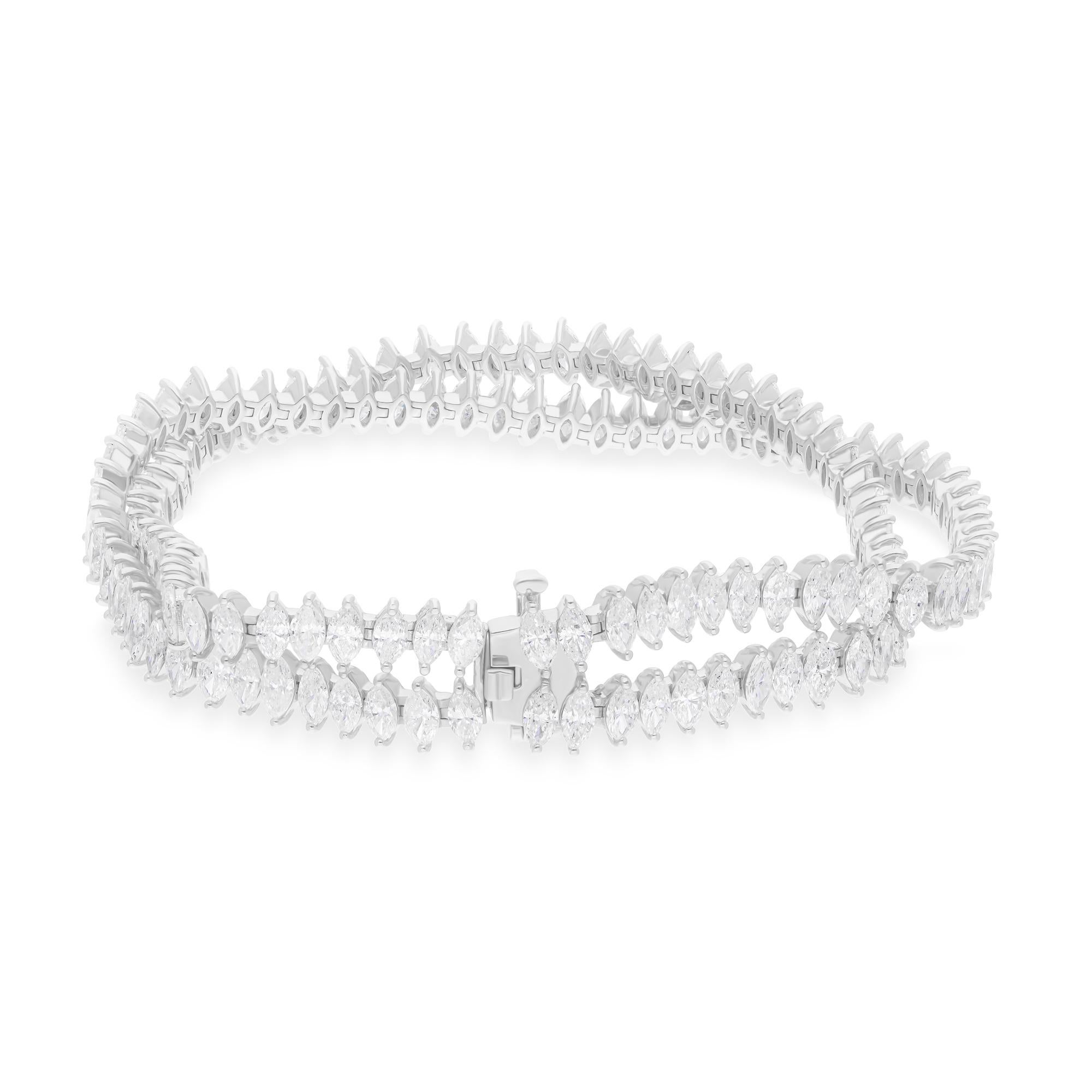13.30 Carat SI Clarity HI Color Marquise Diamond Bracelet 18 Karat White Gold In New Condition For Sale In Diera, Dubai