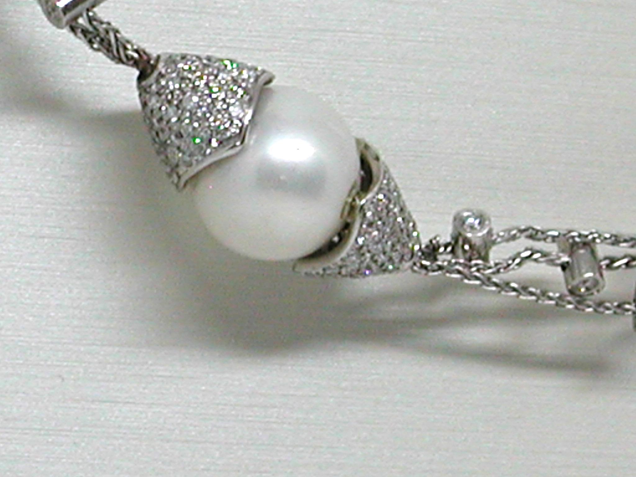 13.30 Carat White Gold Diamond Pearl Necklace For Sale 1