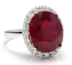 13.30 Carat Impressive Natural Red Ruby and Diamond 14 Karat White Gold Ring