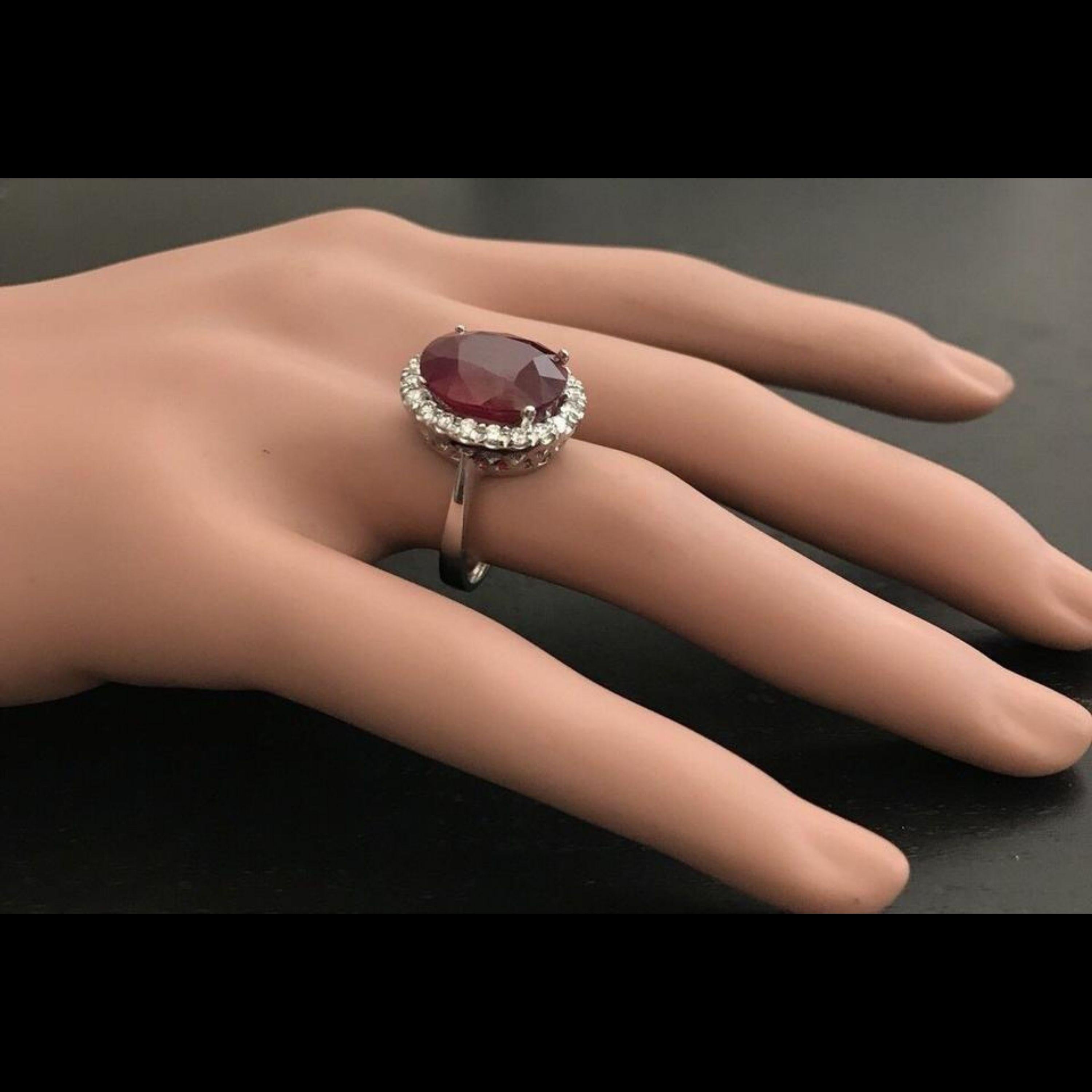 13.30 Carat Impressive Natural Red Ruby and Diamond 14 Karat White Gold Ring For Sale 1