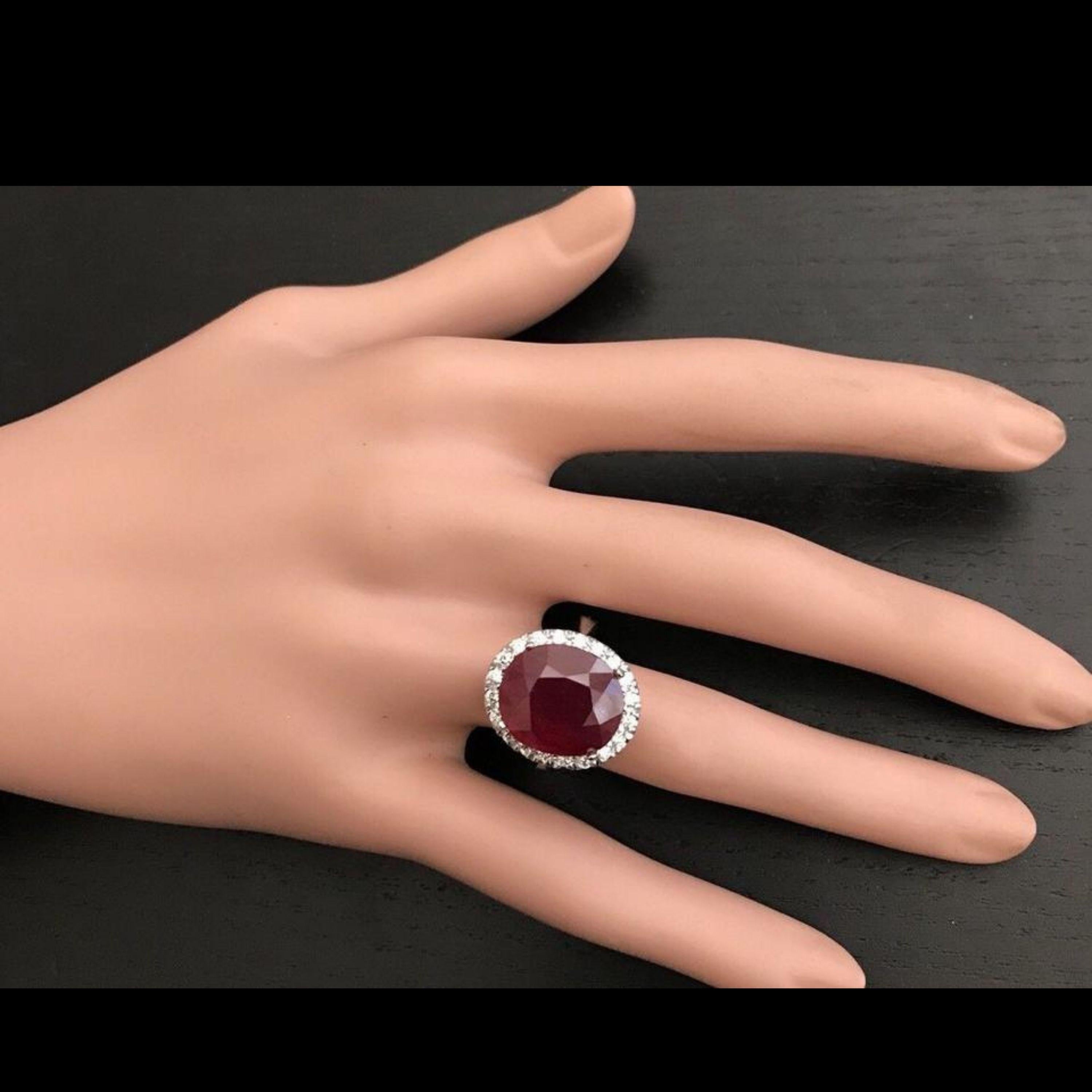 13.30 Carat Impressive Natural Red Ruby and Diamond 14 Karat White Gold Ring For Sale 3