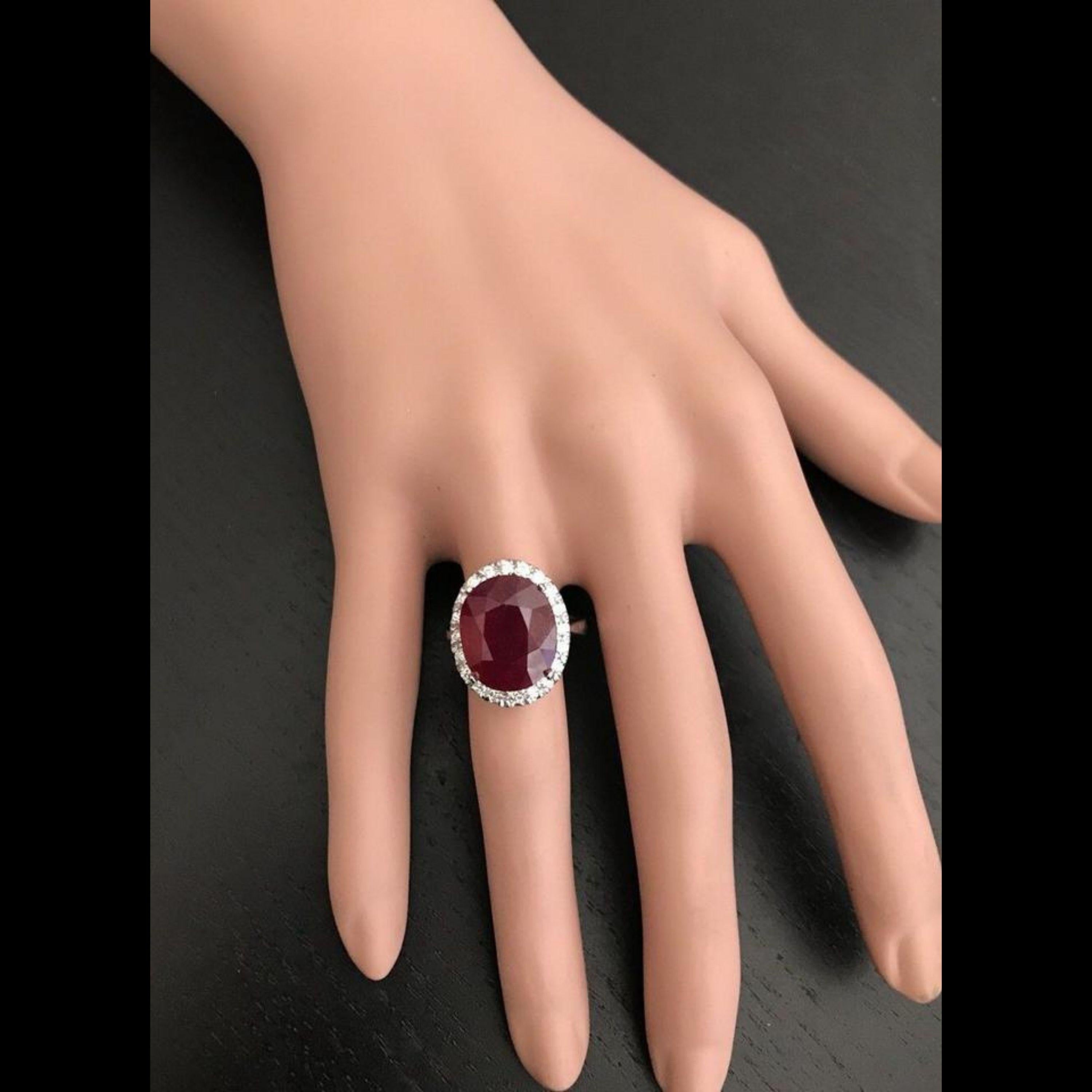 13.30 Carat Impressive Natural Red Ruby and Diamond 14 Karat White Gold Ring For Sale 4