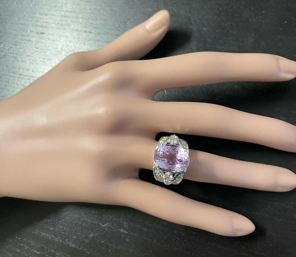 13.30 Carats Natural Kunzite and Diamond 14K Solid White Gold Ring In New Condition For Sale In Los Angeles, CA