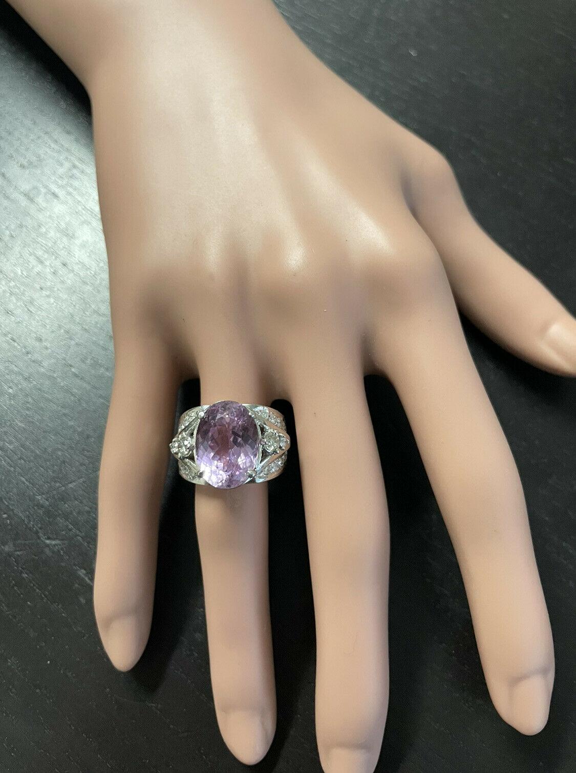 13.30 Carats Natural Kunzite and Diamond 14K Solid White Gold Ring For Sale 1
