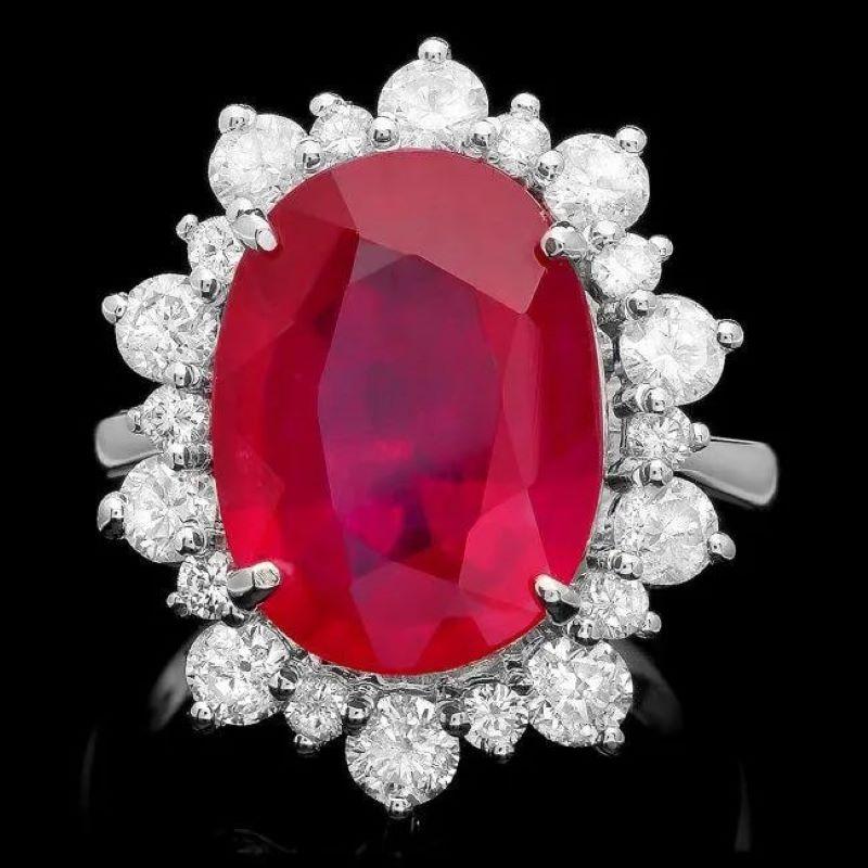 Anillo de oro blanco macizo de 14 quilates con rubí rojo natural y diamantes de 13,30 quilates Corte mixto en venta