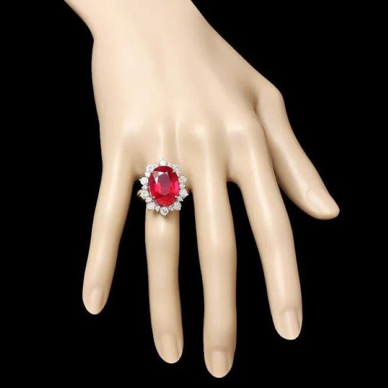 Anillo de oro blanco macizo de 14 quilates con rubí rojo natural y diamantes de 13,30 quilates en Nuevo estado para la venta en Los Angeles, CA