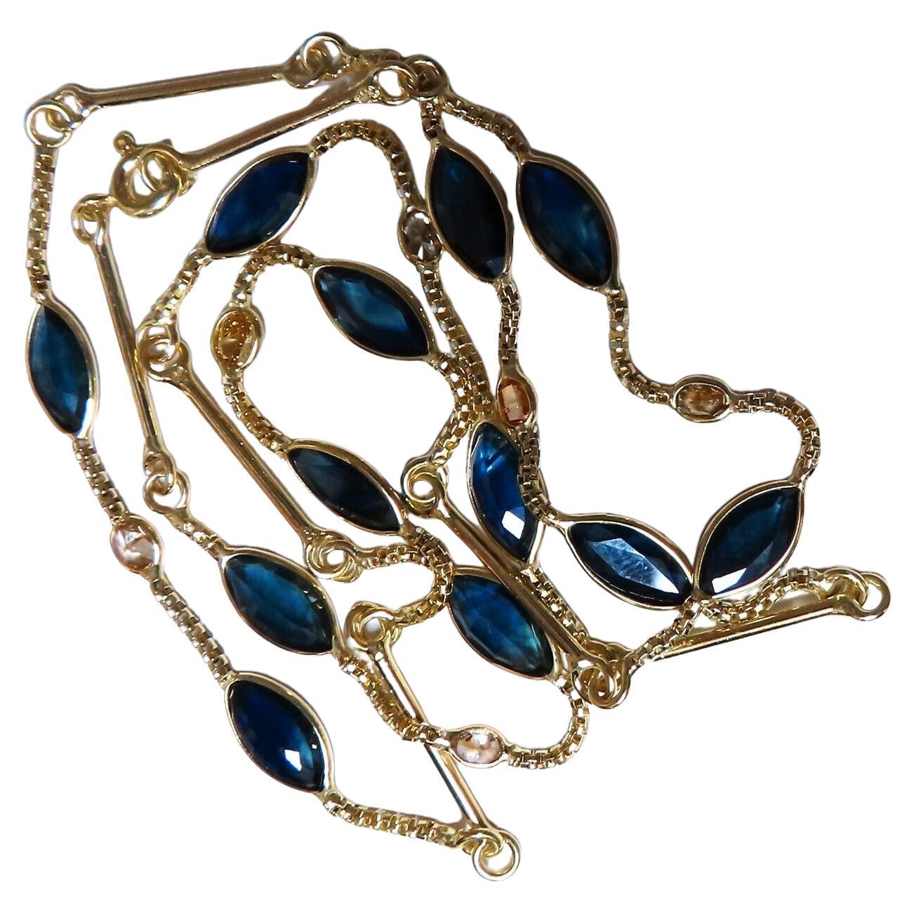 13.30 Carat Natural Sapphires Yard Diamond Necklace 14 Karat Marquise For Sale