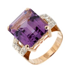 13.31 Carat Amethyst Diamond Rose Gold Art Deco Ring