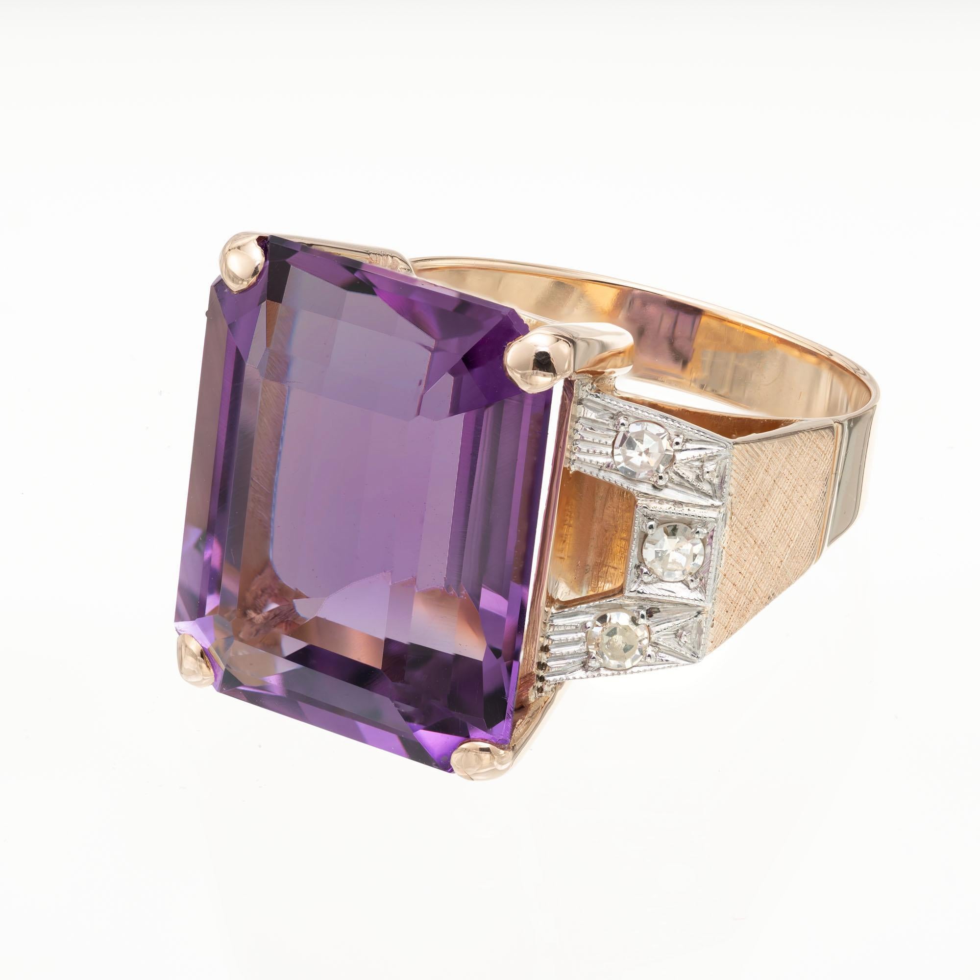 Emerald Cut 13.31 Carat Amethyst Diamond Rose Gold Art Deco Ring
