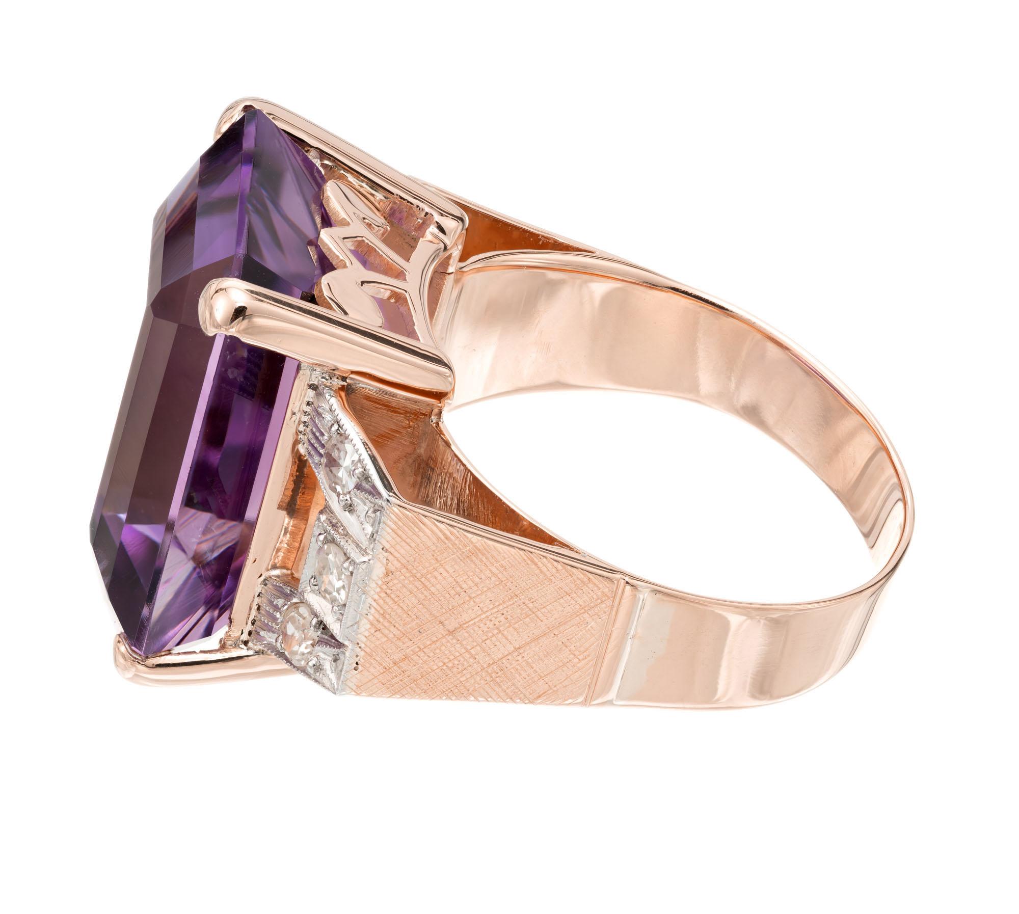 13.31 Carat Amethyst Diamond Rose Gold Art Deco Ring In Good Condition In Stamford, CT
