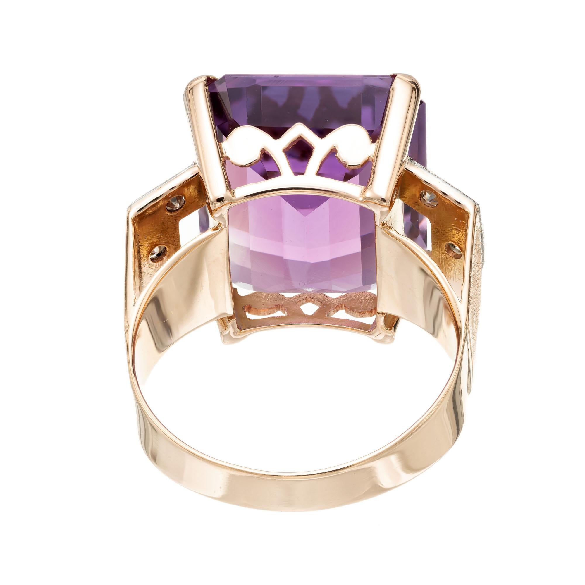 Women's 13.31 Carat Amethyst Diamond Rose Gold Art Deco Ring