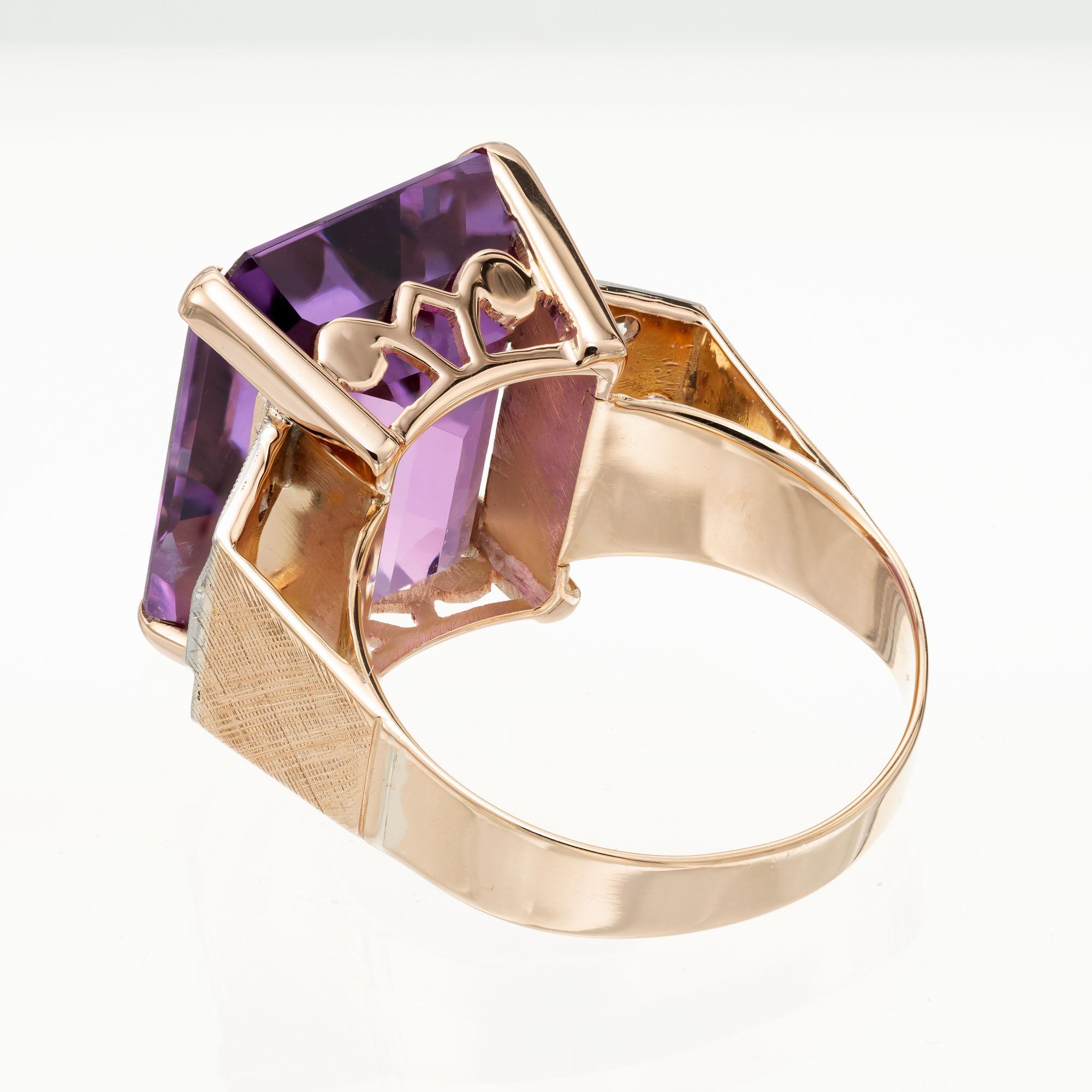 13.31 Carat Amethyst Diamond Rose Gold Art Deco Ring 1