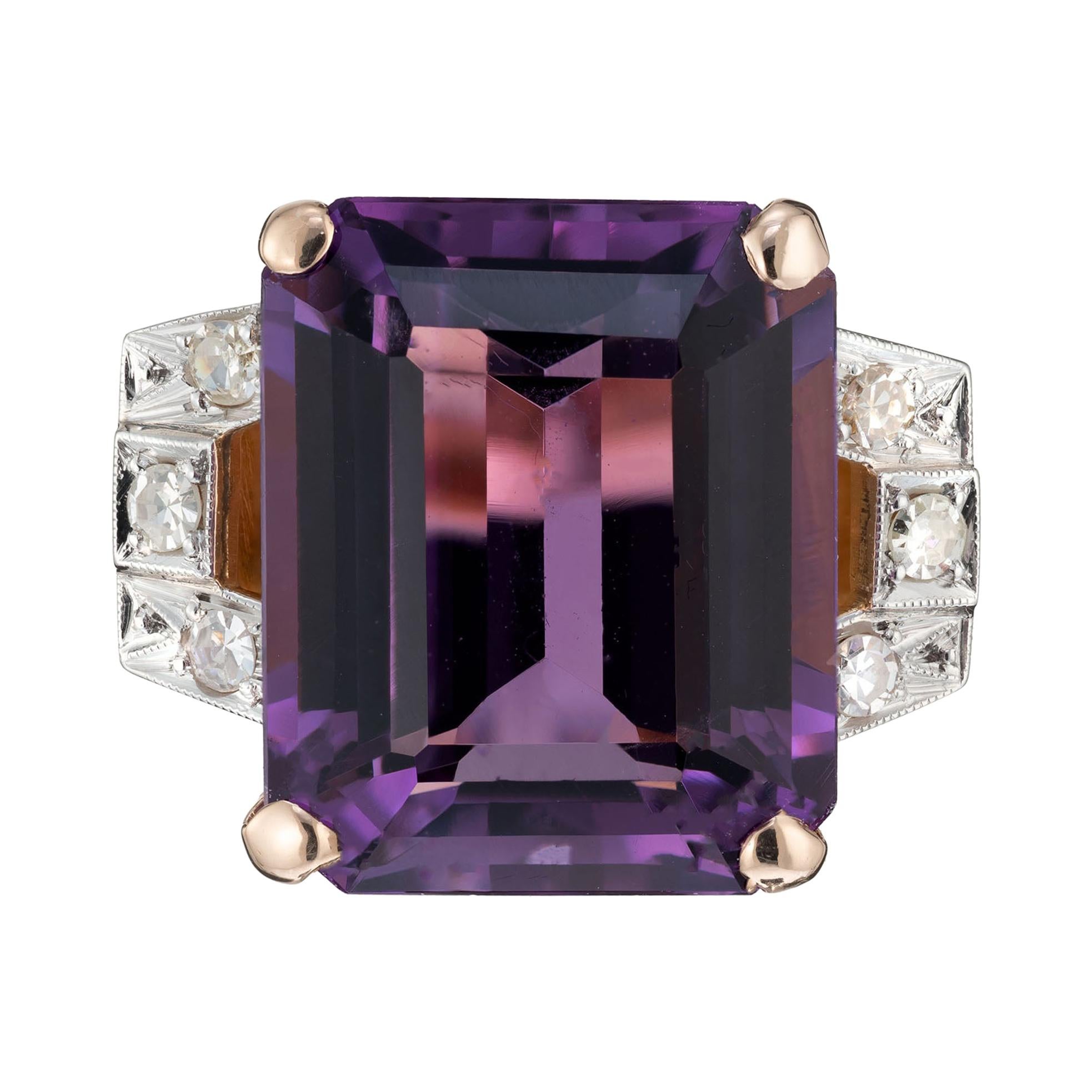 13.31 Carat Amethyst Diamond Rose Gold Art Deco Ring