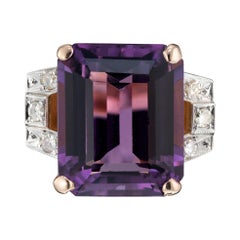 Retro 13.31 Carat Amethyst Diamond Rose Gold Art Deco Ring