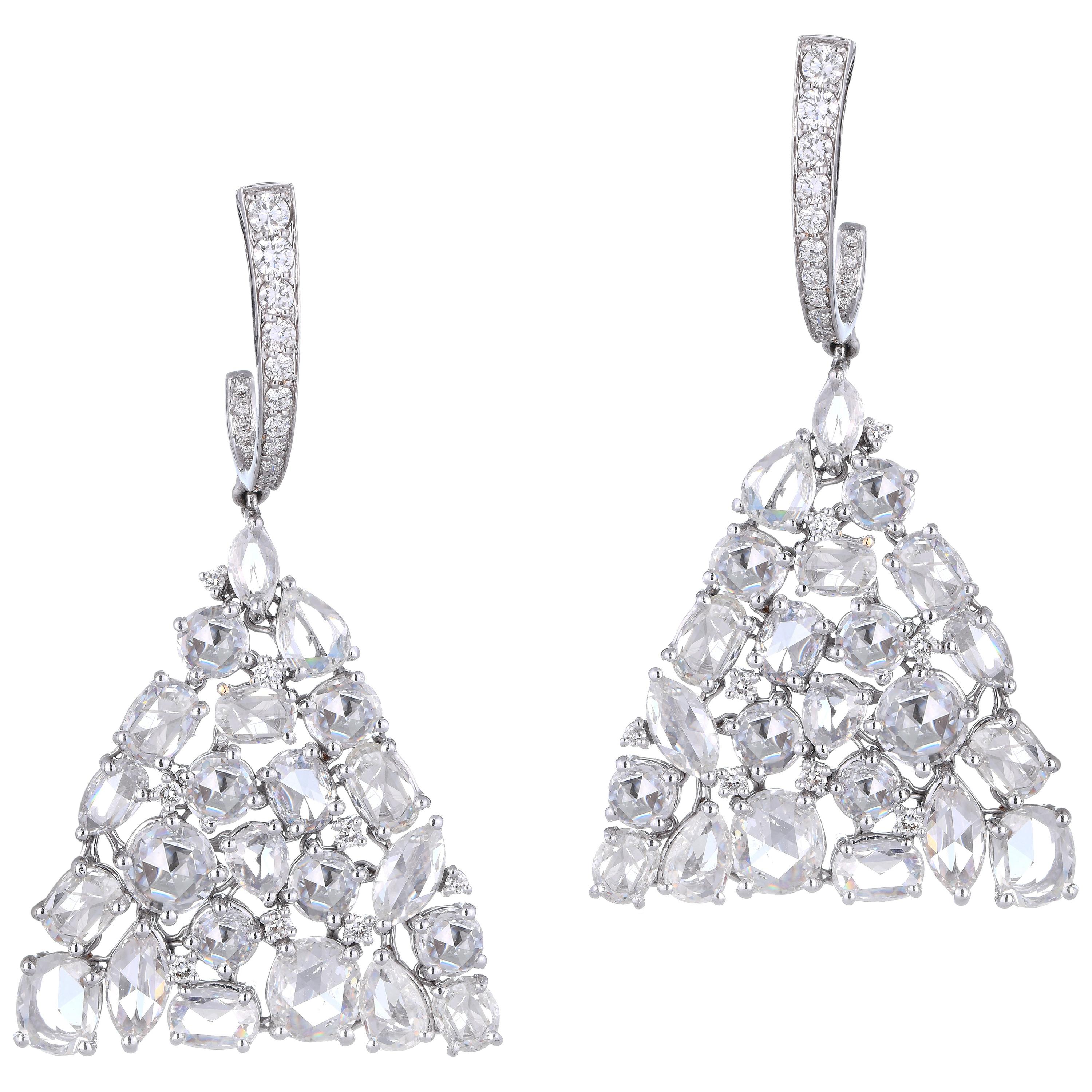13.31 Carat Rose Cut Diamonds and Full Cut Diamonds Pyramid Earrings For Sale