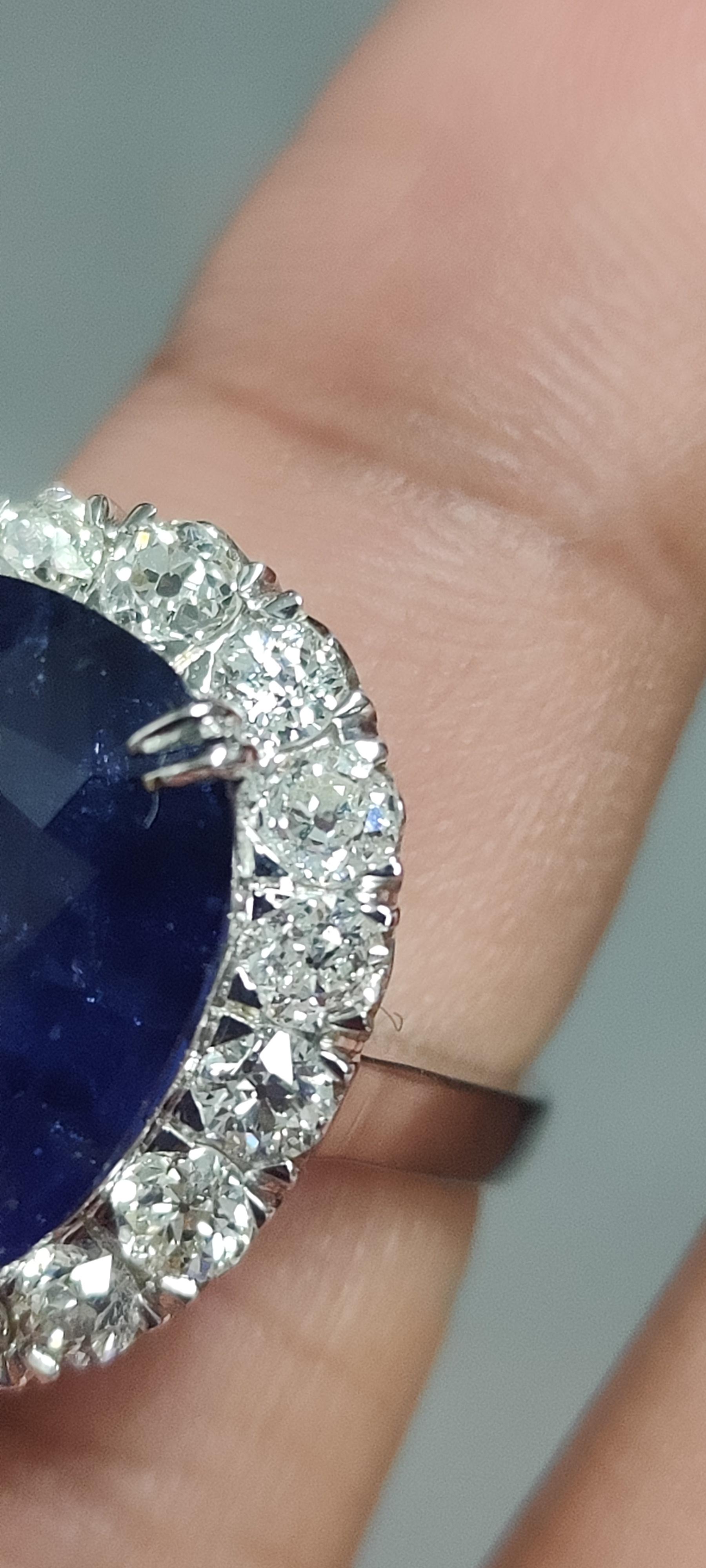Massive 13.32ct Royal Blue Sapphire & OMC Diamonds Ring in 18K White Gold For Sale 3