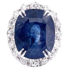 13.32 Carat Ceylon Blue Sapphire and Diamond Vintage Inspired Ring in 18K Gold
