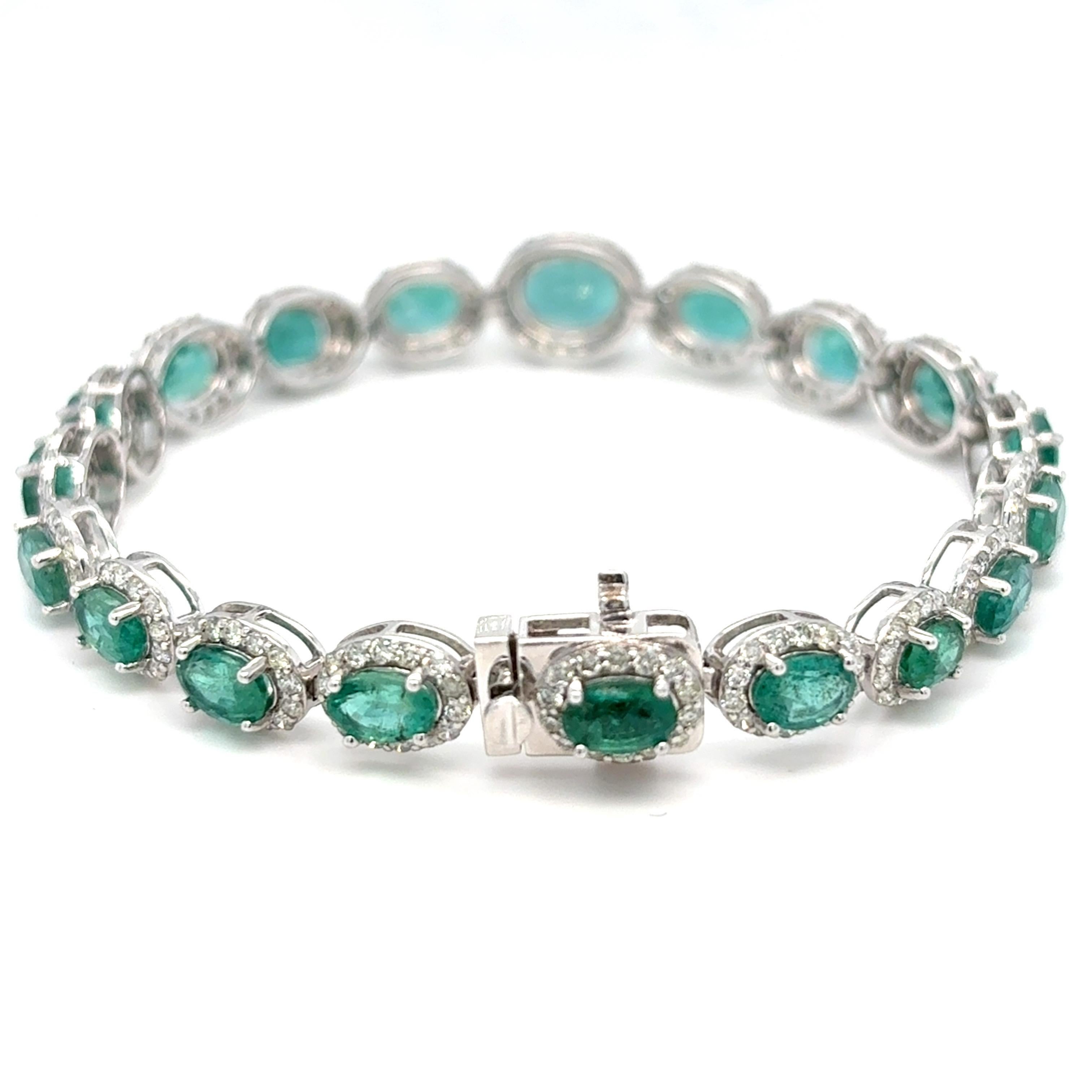 13.32 Carat Oval Cut Emerald Diamond Platinum Bracelet For Sale 6