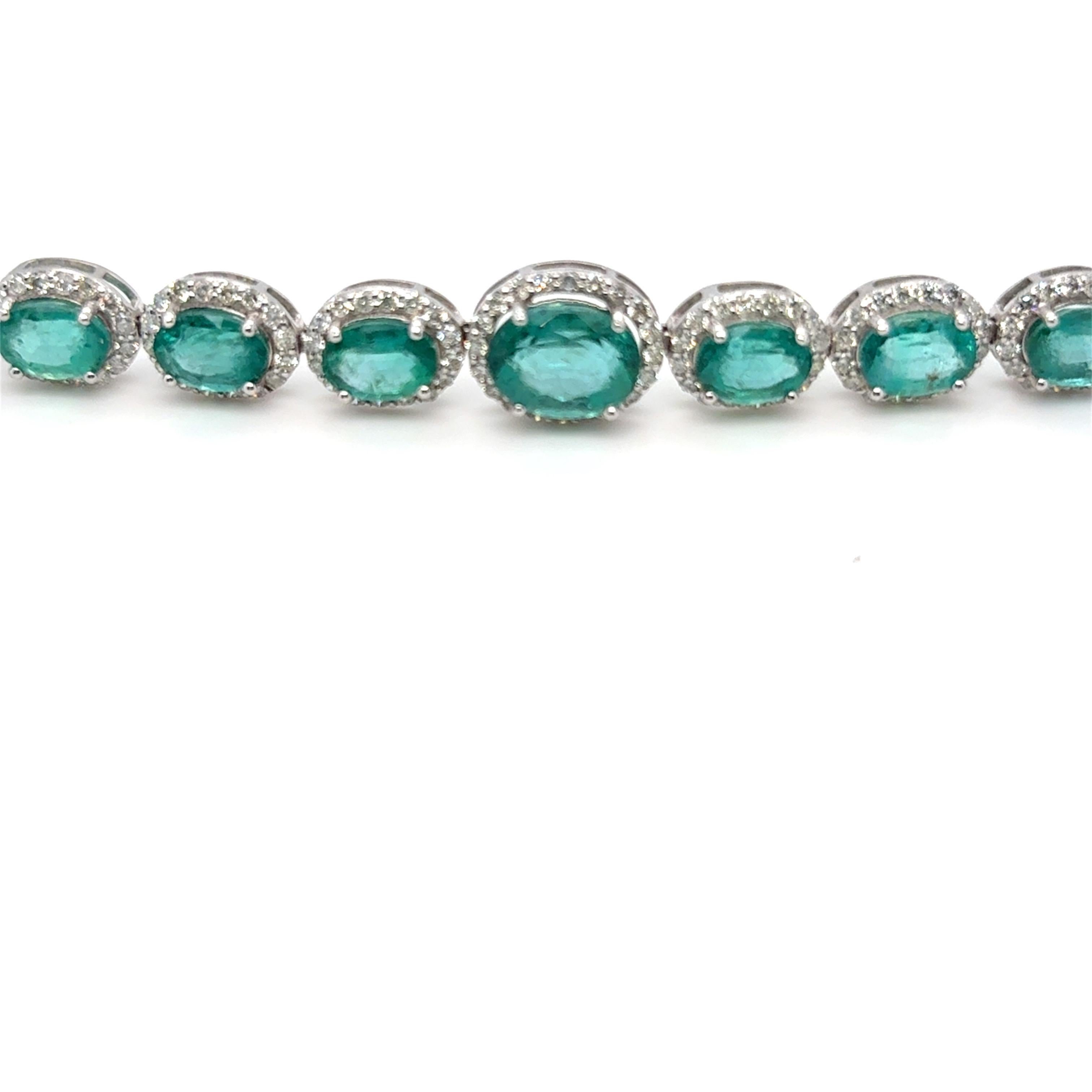 13.32 Carat Oval Cut Emerald Diamond Platinum Bracelet For Sale 9