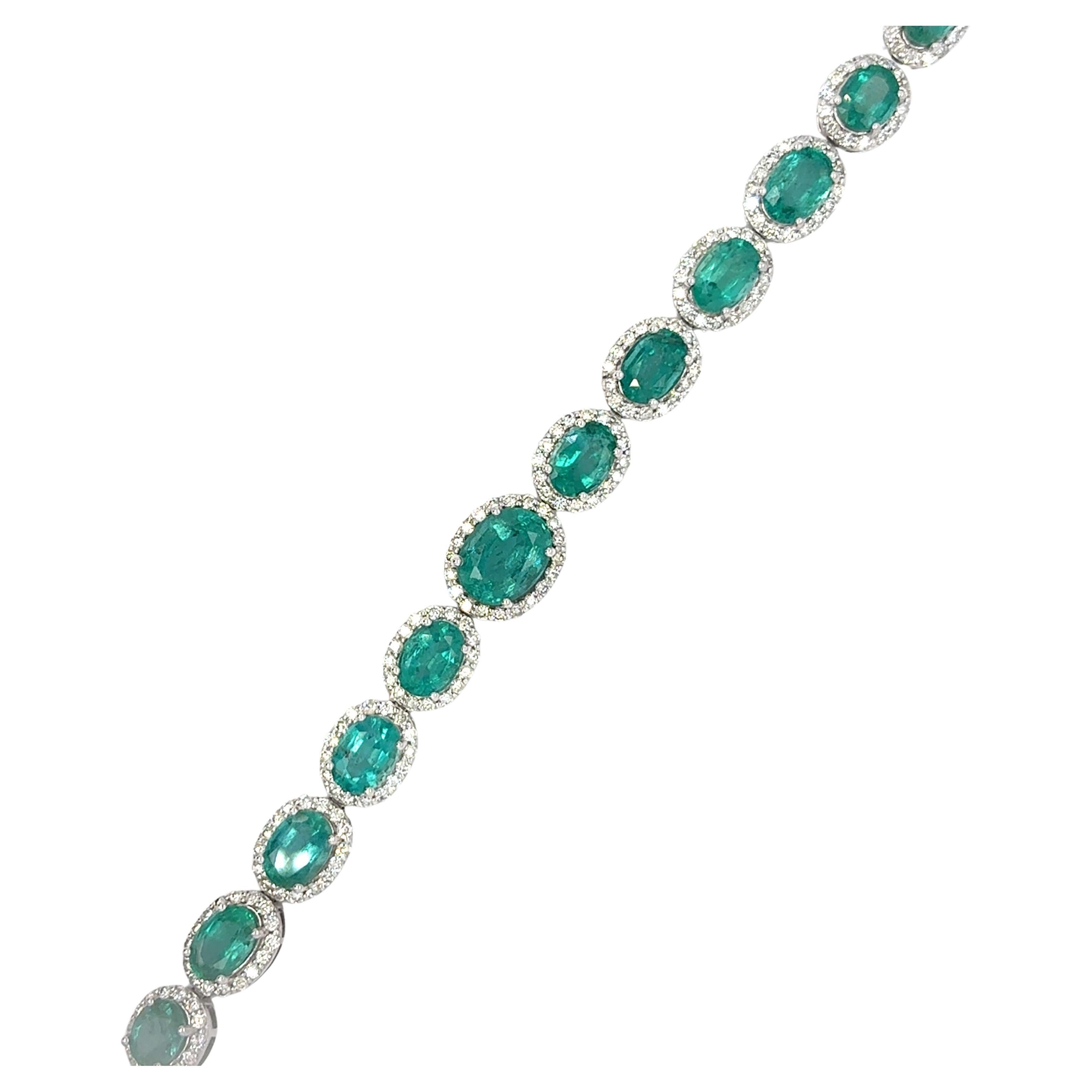 13.32 Carat Oval Cut Emerald Diamond Platinum Bracelet