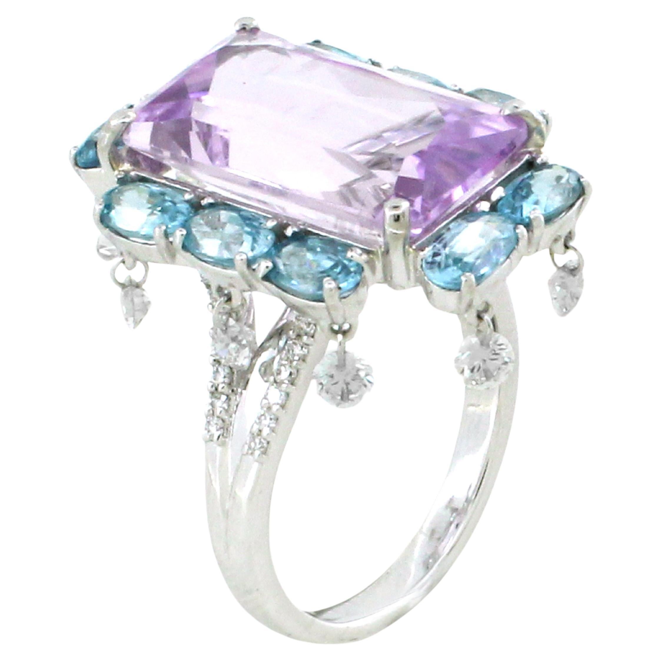 13.32 cts of Aqua and Kunzite and 0.71 cts of Drilled Diamonds Ring