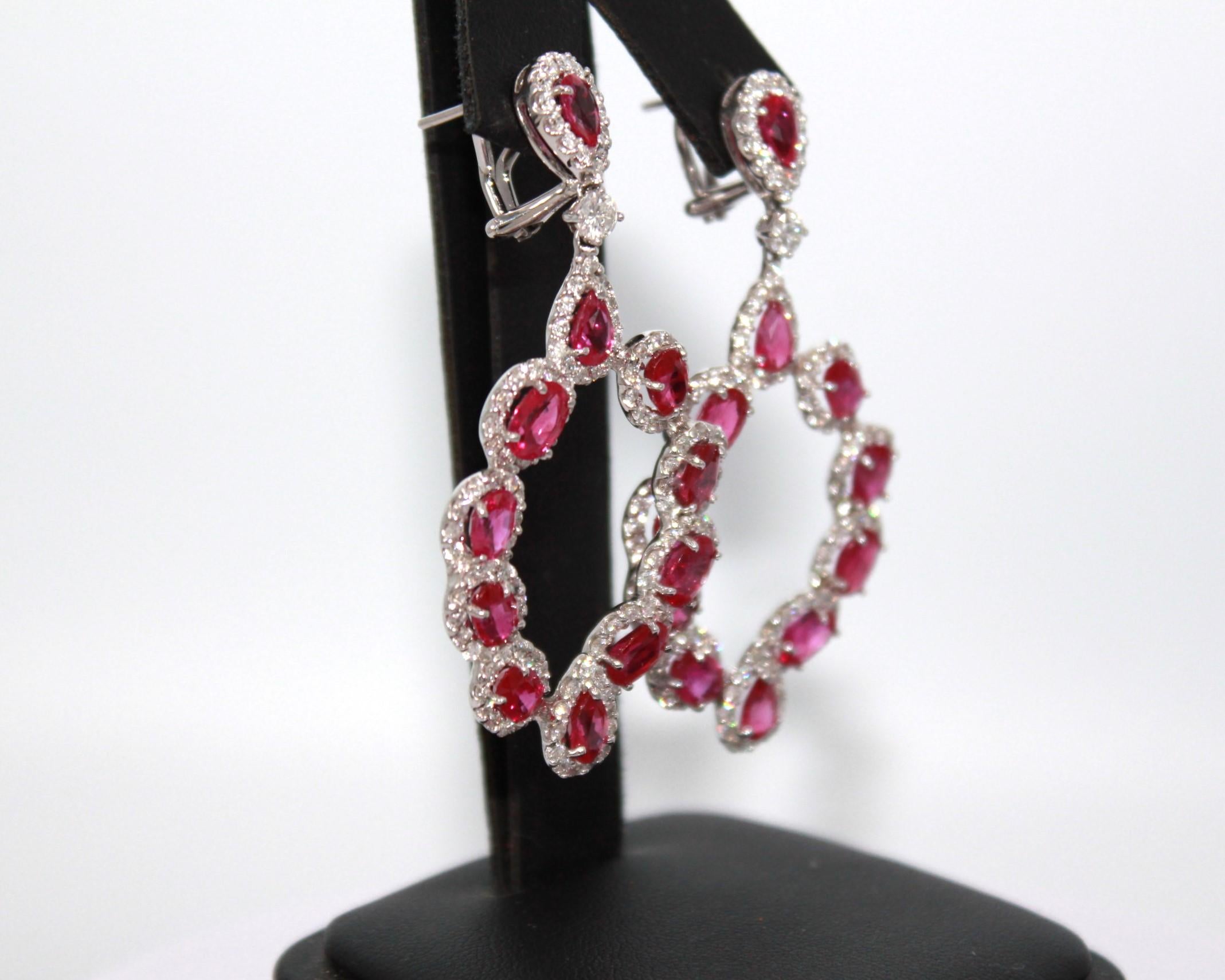 13.33 Carat Burma Ruby & Diamond Earring  In New Condition For Sale In New York, NY
