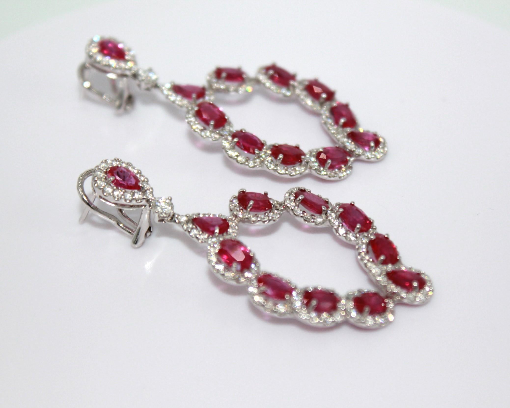 Women's 13.33 Carat Burma Ruby & Diamond Earring  For Sale