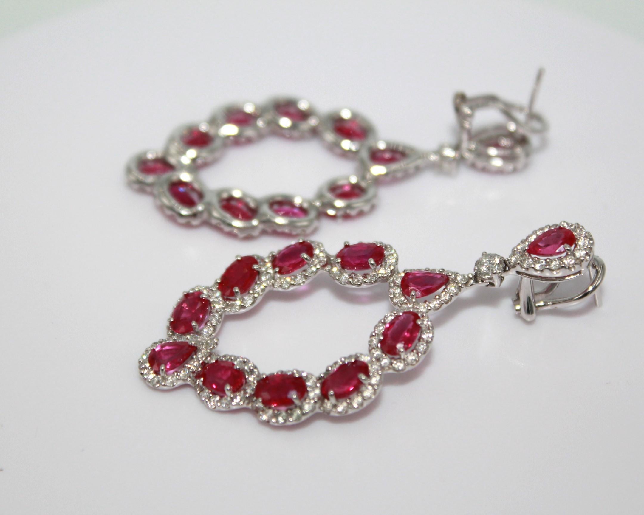 13.33 Carat Burma Ruby & Diamond Earring  For Sale 2