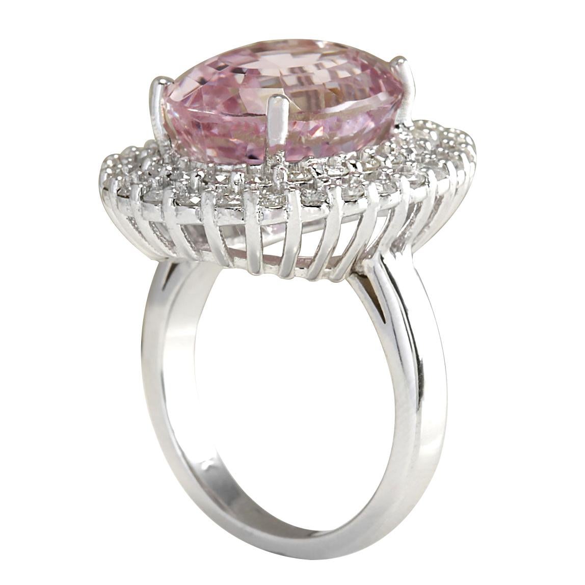 Oval Cut Kunzite Diamond Ring In 14 Karat White Gold For Sale