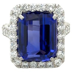 13.33 Carats Emerald Cut Tanzanite and Diamond Ring Platinum