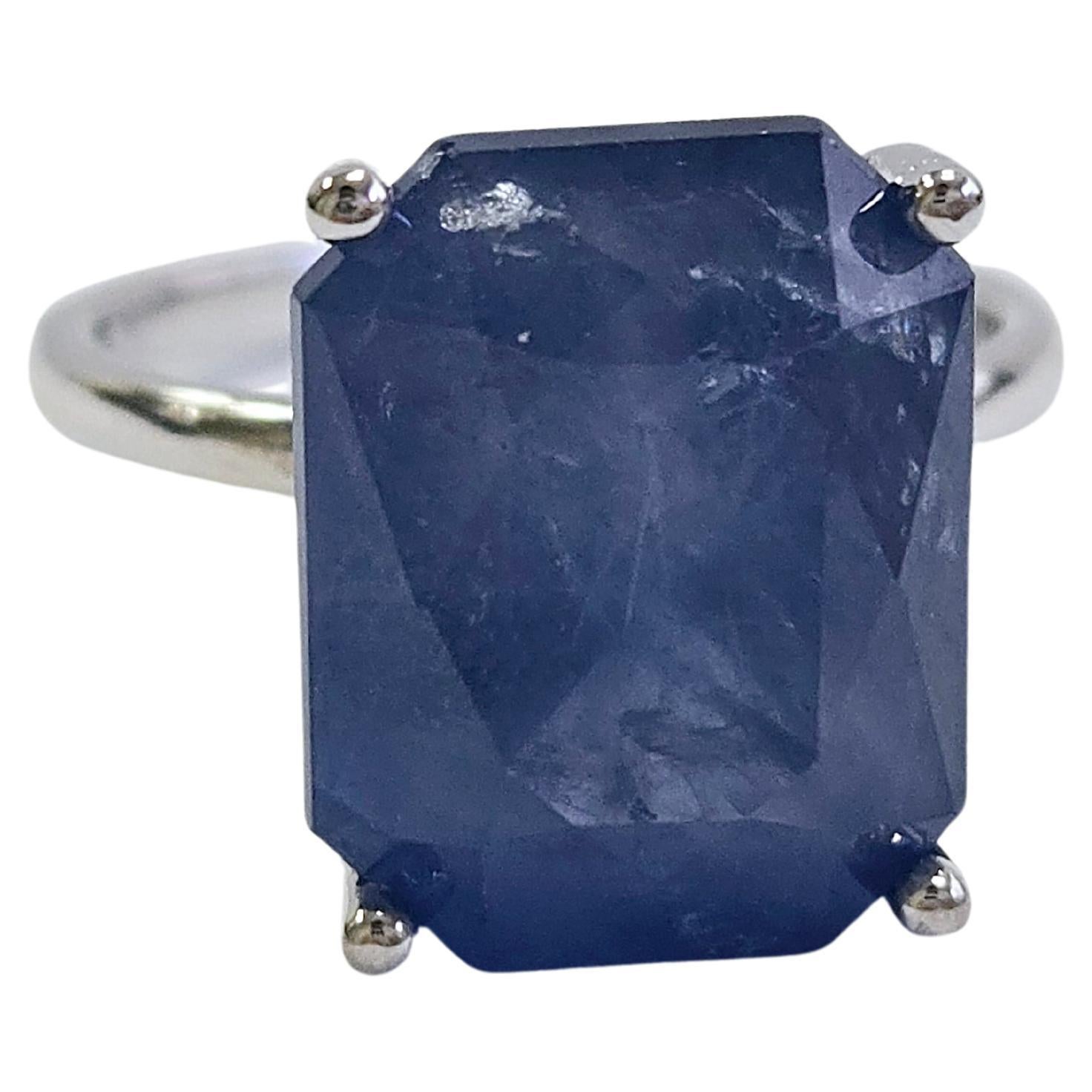 13.33 Carats Radiant Cut Natural Sapphire Ring 14 Karat White Gold