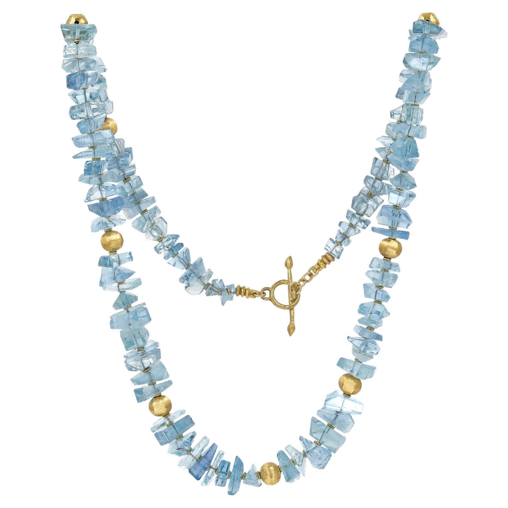133.33 carat Aquamarine Facets Yellow Gold Necklace, Barbara Heinrich 2023 For Sale
