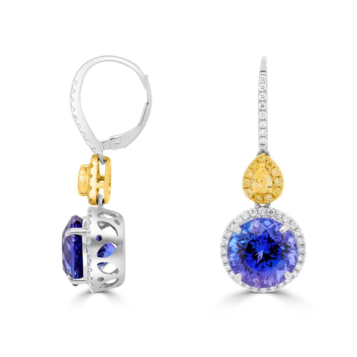 13.33ct Tanzanite Earrings with 1.32tct Diamond set in 14KW & 22K In New Condition In New York, NY