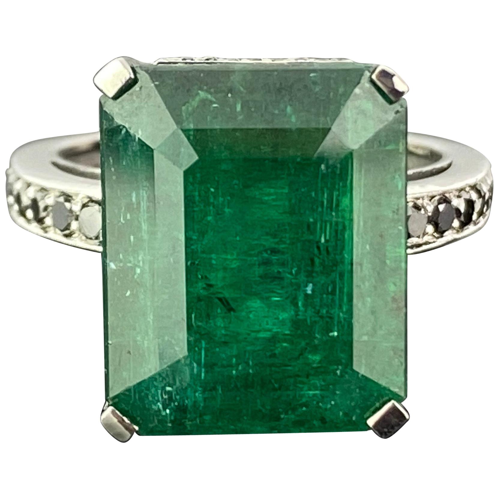 13.34 Carat Emerald and Black Diamond Cocktail Ring