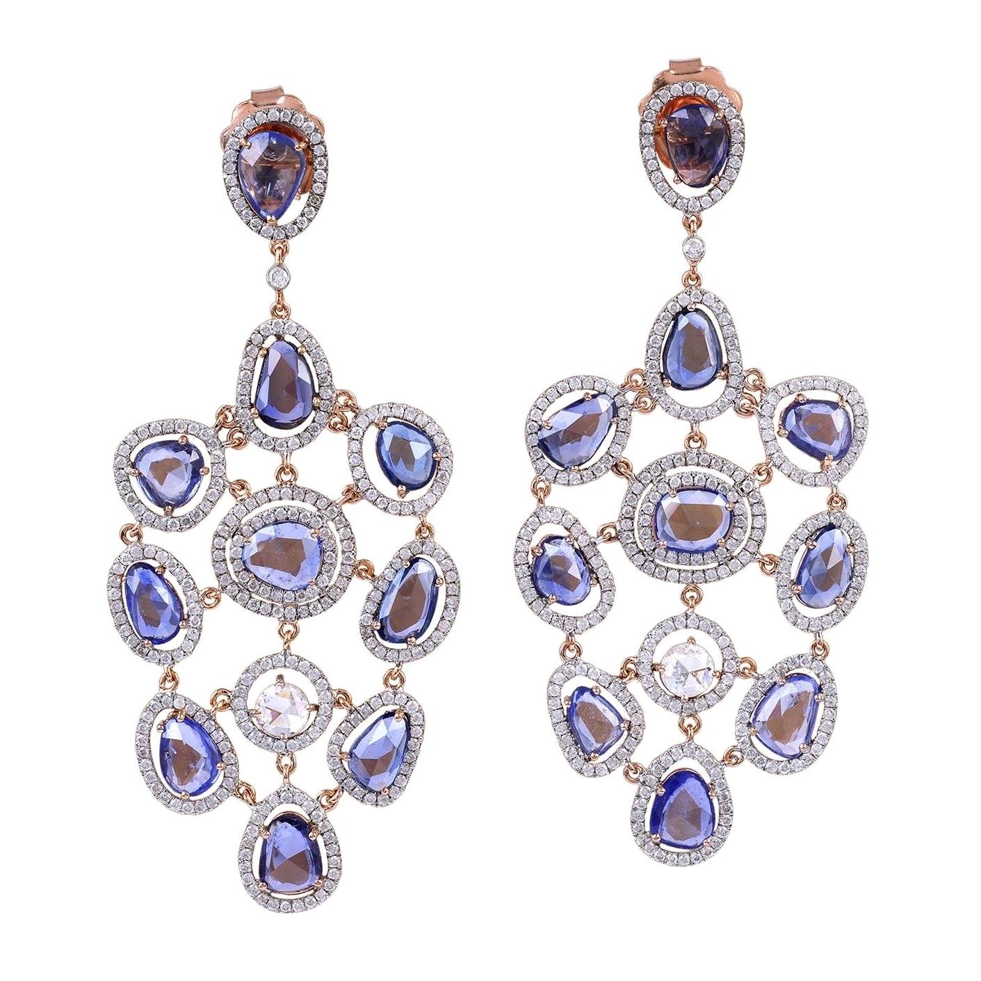 13.34 Carat Sapphire Diamond 18 Karat Gold Web Earrings For Sale