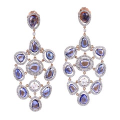 13.34 Carat Sapphire Diamond 18 Karat Gold Web Earrings