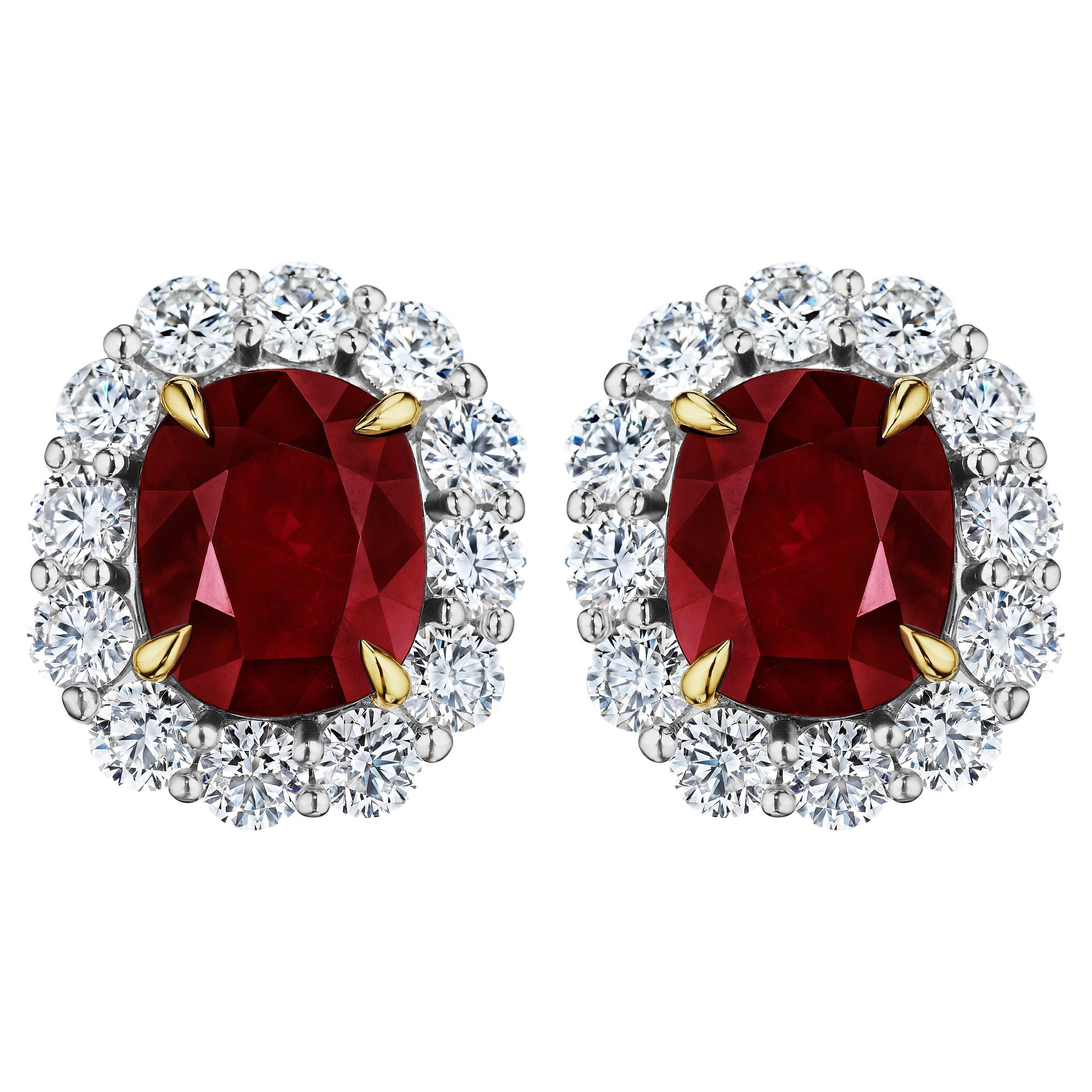 13.34ct GRS Certified Ruby & Diamond Earrings in Platinum & 18KT Gold For Sale