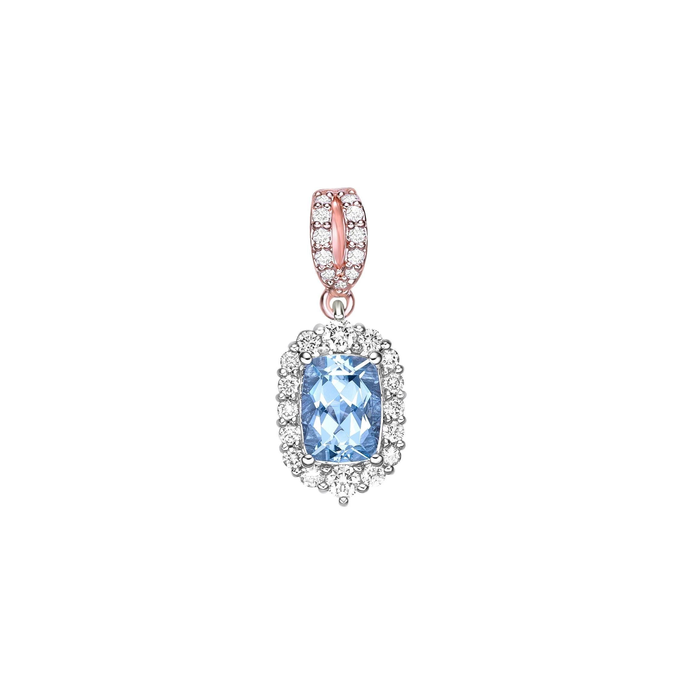 Contemporain Pendentif aigue-marine de 1,335 carat en or rose et blanc 18 carats avec diamant blanc. en vente