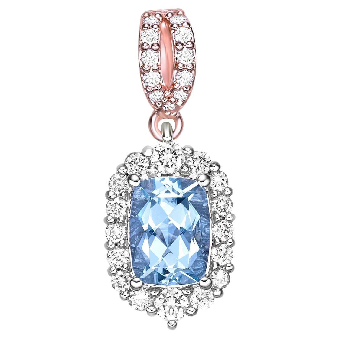 Pendentif aigue-marine de 1,335 carat en or rose et blanc 18 carats avec diamant blanc. en vente