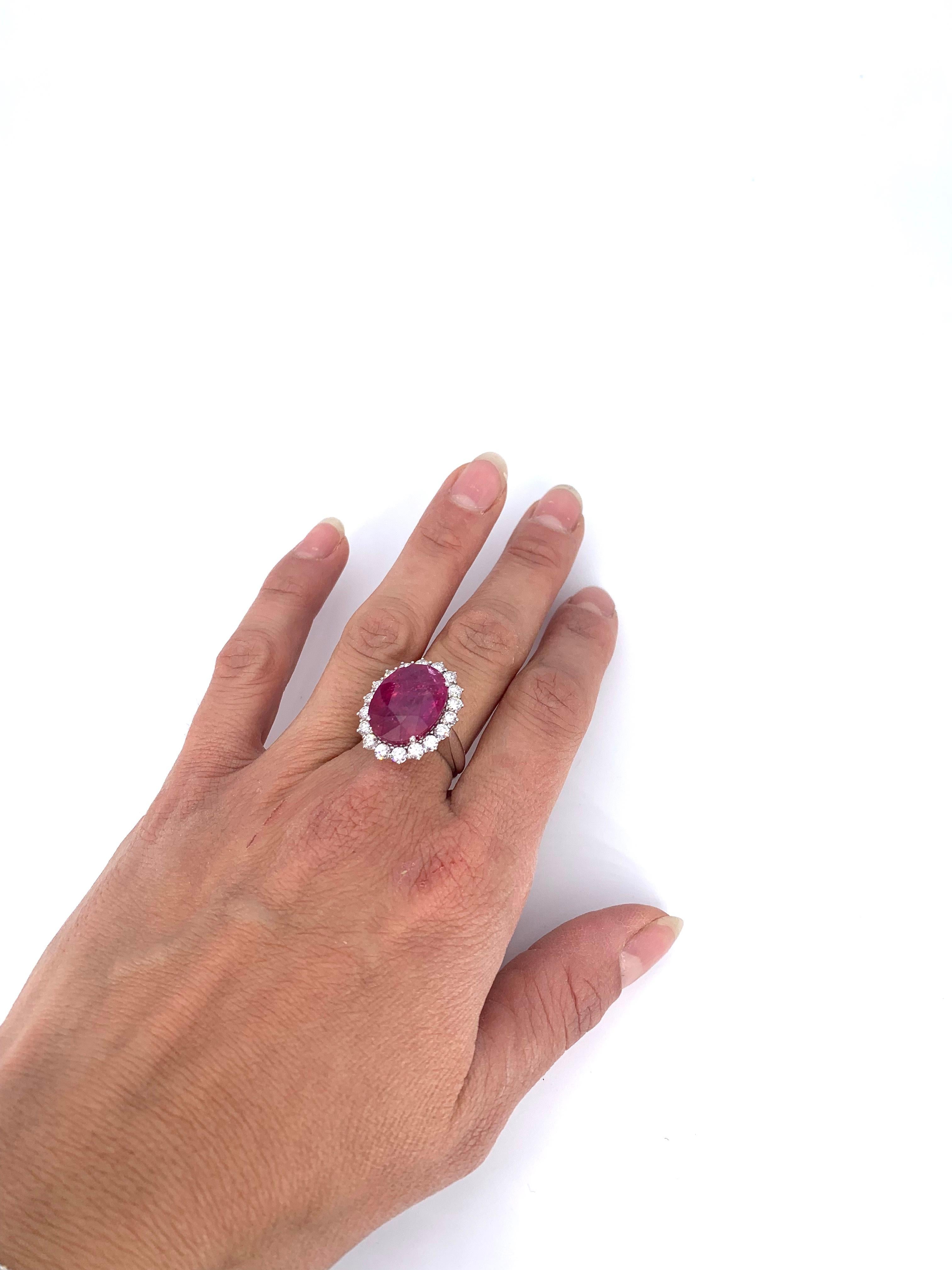 Women's or Men's Contemporary Burma Ruby 13.35 Carat  and 1.60 Carat Diamond Cocktail Ring For Sale