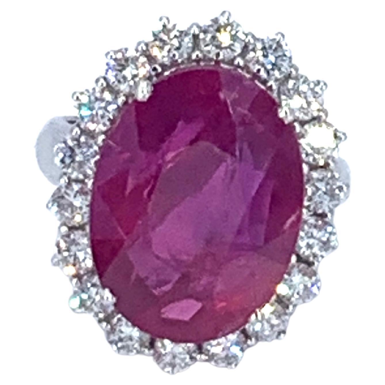 Contemporary Burma Ruby 13.35 Carat  and 1.60 Carat Diamond Cocktail Ring