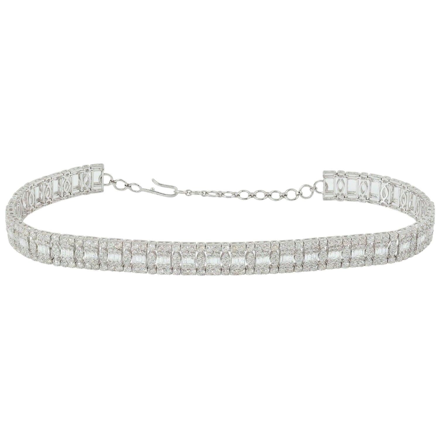 Collier ras du cou en or blanc 14 carats avec diamants de 13,35 carats