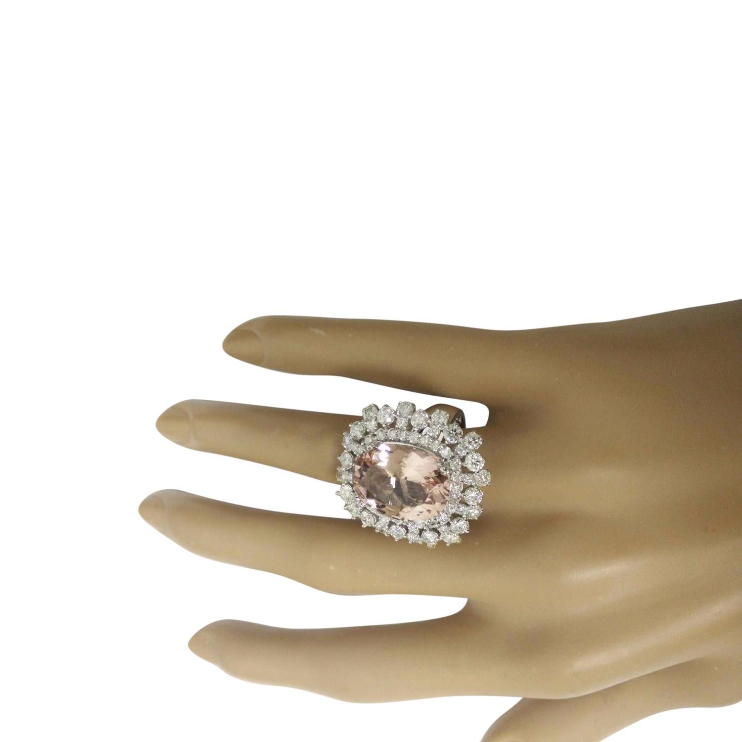 Oval Cut Exquisite Natural Morganite Diamond Ring 14 Karat Solid White Gold  For Sale