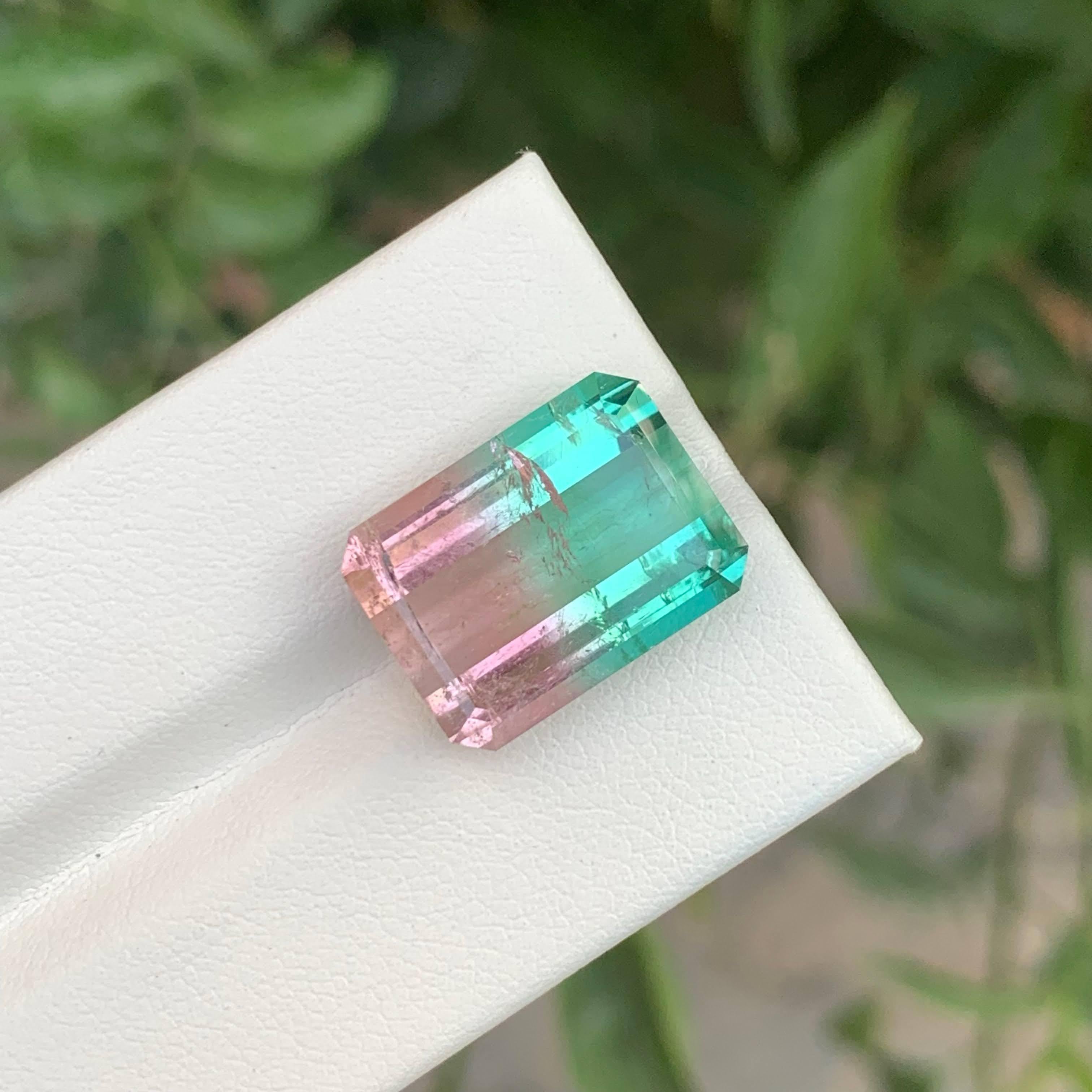 13.35 Carat Natural Loose Lagoon Bicolor Tourmaline Emerald Cut Afghan Gemstone für Damen oder Herren im Angebot