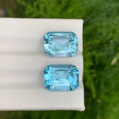 13.35 Carat Natural Loose Sky Color Topaz Pair Cushion Cut African Gemstone