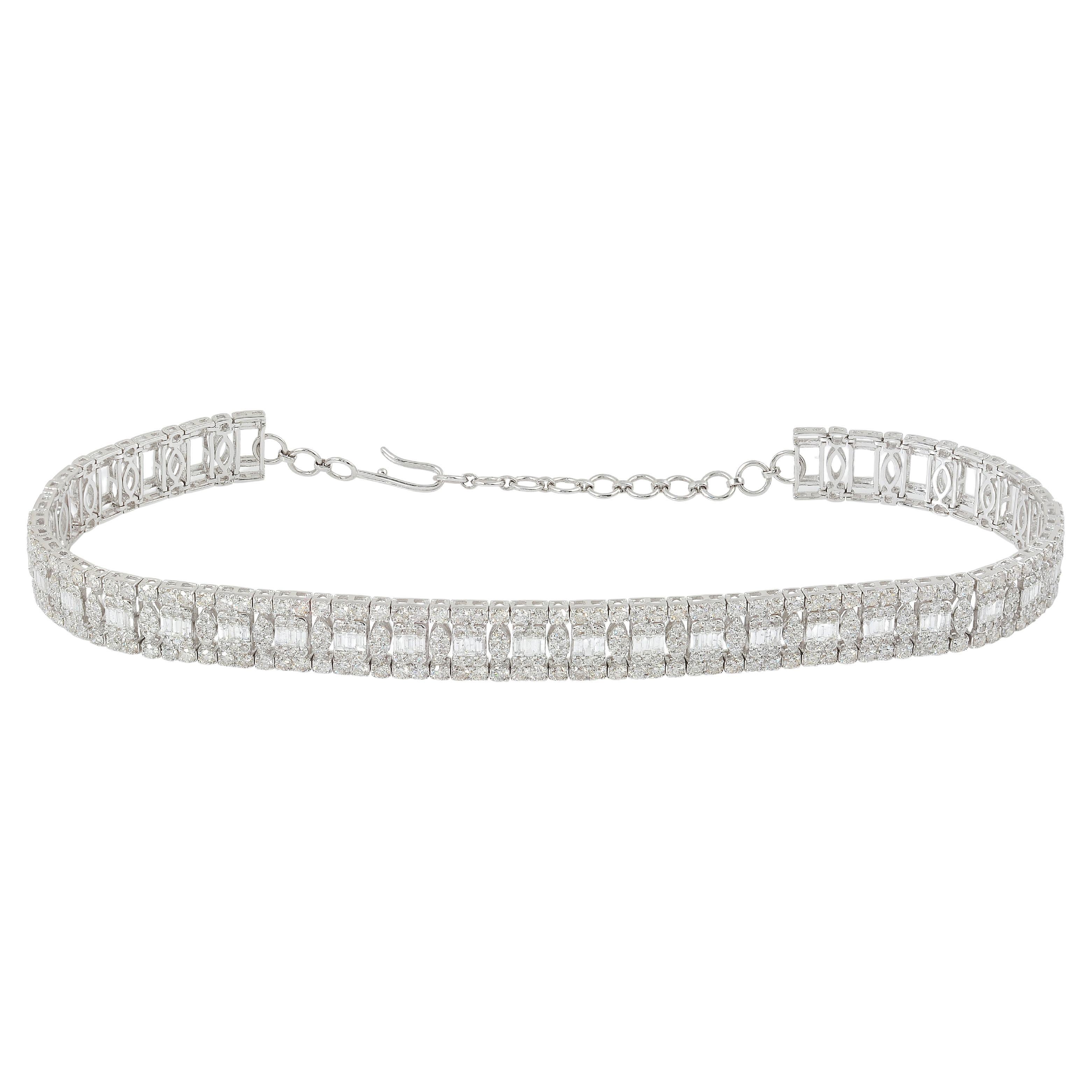 13.35 Carat SI/HI Baguette Diamond Choker Necklace 18 Karat White Gold Jewelry For Sale
