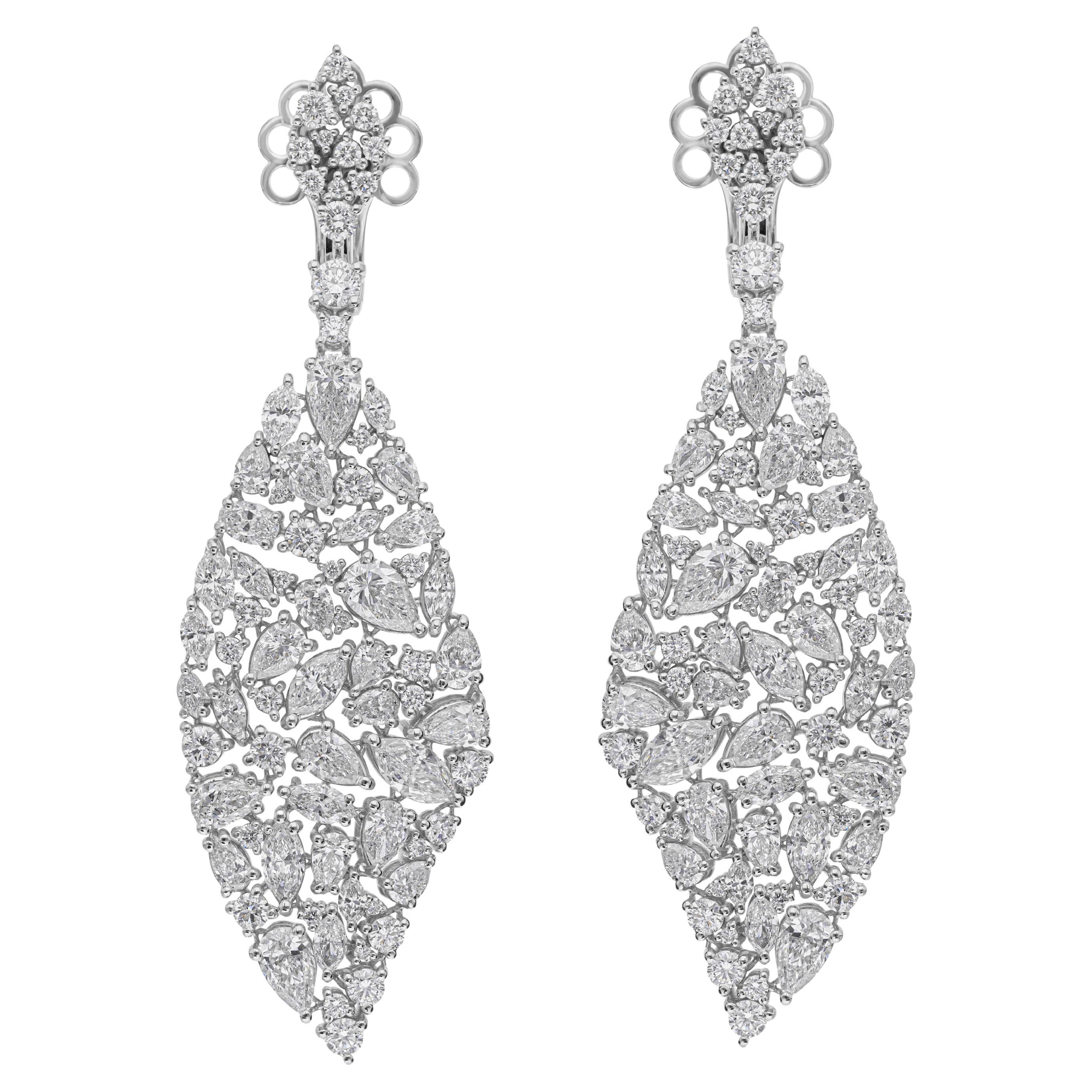 Orecchini da sposa a goccia con diamante a foglia da 13,35 carati in oro bianco 18k Gioielli di pregio