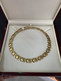 13.35MM 14K Solid Yellow Gold XOXO Collar Statement Formal Necklace